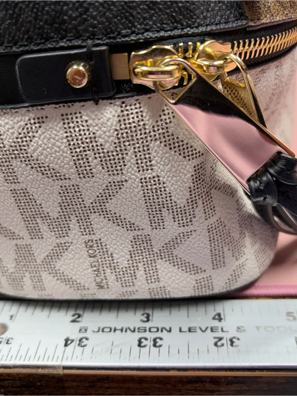 Michael Kors Rhea Browns & White MK Signature mini Dome Backpack